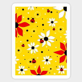 LADYBUGS and Flowers Blooming Paradise - Flowers Art Sticker